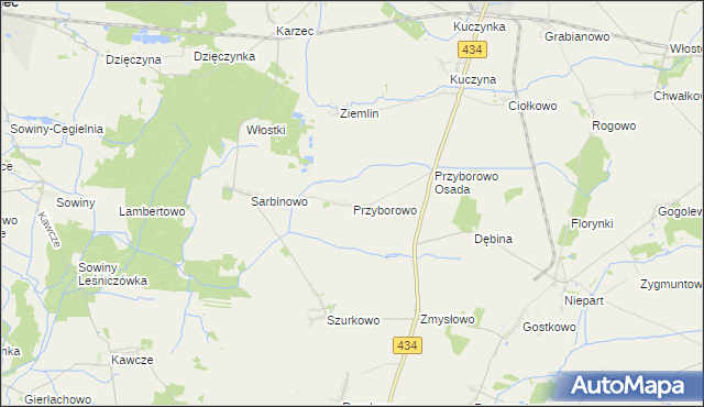 mapa Przyborowo gmina Krobia, Przyborowo gmina Krobia na mapie Targeo