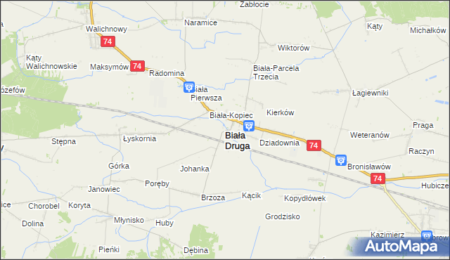 mapa Biała Druga gmina Biała, Biała Druga gmina Biała na mapie Targeo