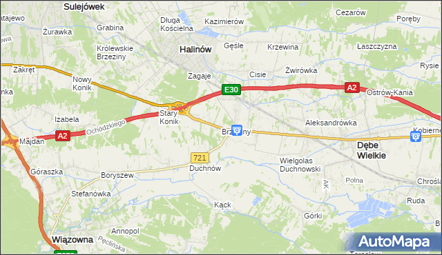 mapa Brzeziny gmina Halinów, Brzeziny gmina Halinów na mapie Targeo