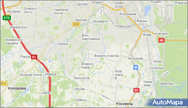 mapa Brzeziny-Kolonia, Brzeziny-Kolonia na mapie Targeo