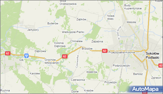 mapa Brzozów gmina Sokołów Podlaski, Brzozów gmina Sokołów Podlaski na mapie Targeo