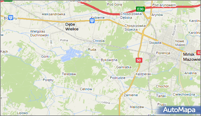 mapa Bykowizna, Bykowizna na mapie Targeo