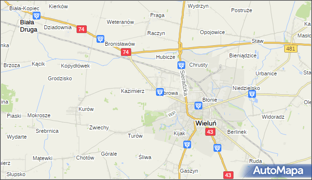 mapa Dąbrowa gmina Wieluń, Dąbrowa gmina Wieluń na mapie Targeo