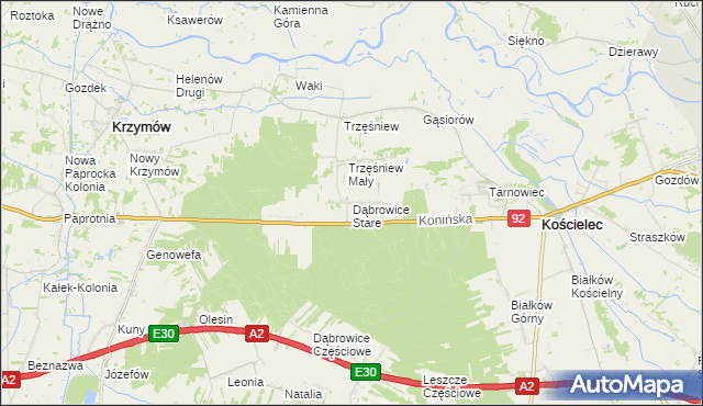 mapa Dąbrowice Stare, Dąbrowice Stare na mapie Targeo