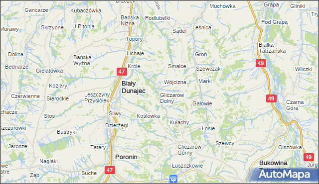 mapa Gliczarów Dolny, Gliczarów Dolny na mapie Targeo
