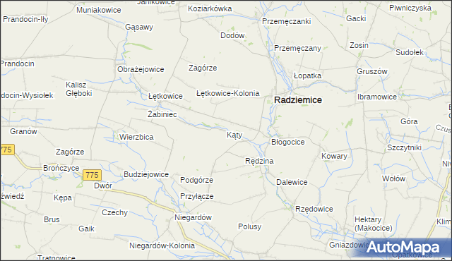 mapa Kąty gmina Radziemice, Kąty gmina Radziemice na mapie Targeo