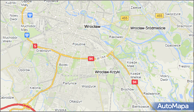 mapa Krzyki gmina Wrocław, Krzyki gmina Wrocław na mapie Targeo