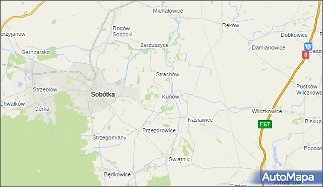 mapa Kunów gmina Sobótka, Kunów gmina Sobótka na mapie Targeo