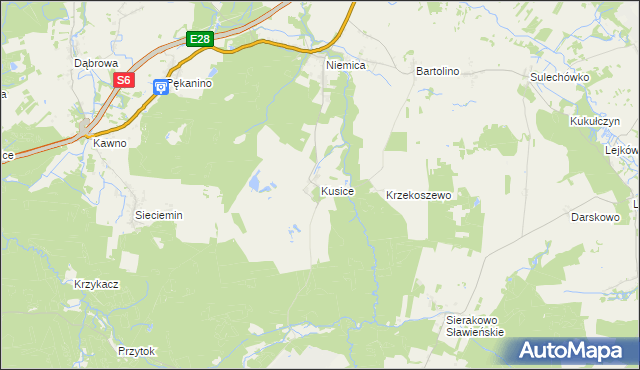 mapa Kusice, Kusice na mapie Targeo