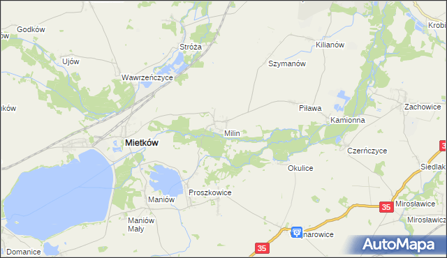 mapa Milin gmina Mietków, Milin gmina Mietków na mapie Targeo