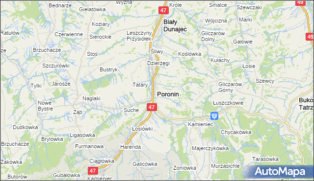 mapa Poronin, Poronin na mapie Targeo