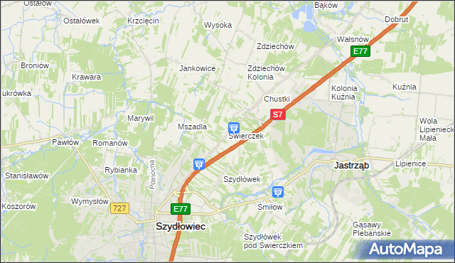 mapa Świerczek gmina Szydłowiec, Świerczek gmina Szydłowiec na mapie Targeo