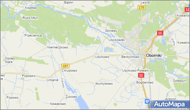 mapa Uścikowo gmina Oborniki, Uścikowo gmina Oborniki na mapie Targeo