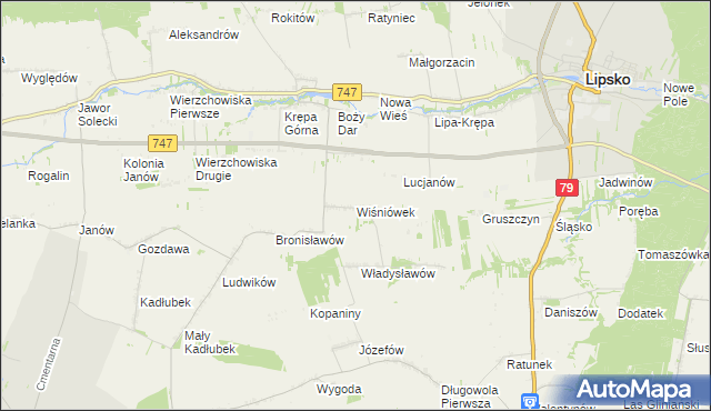 mapa Wiśniówek gmina Lipsko, Wiśniówek gmina Lipsko na mapie Targeo