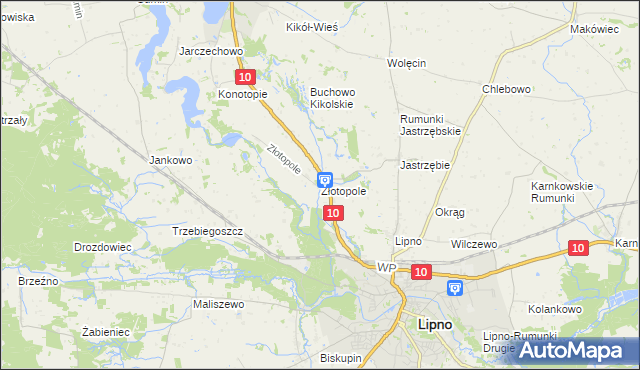 mapa Złotopole gmina Lipno, Złotopole gmina Lipno na mapie Targeo