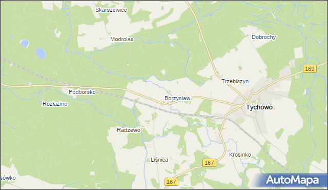 mapa Borzysław gmina Tychowo, Borzysław gmina Tychowo na mapie Targeo