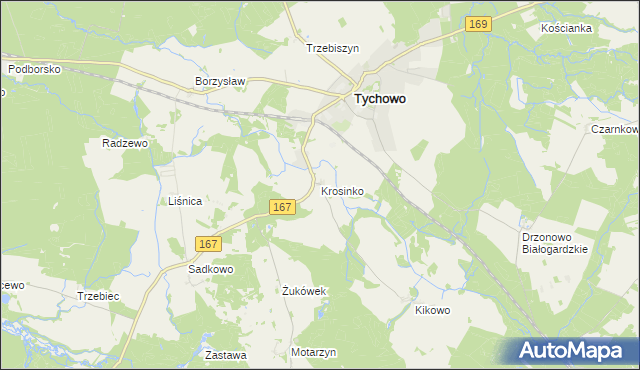 mapa Krosinko gmina Tychowo, Krosinko gmina Tychowo na mapie Targeo