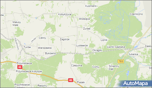 mapa Lusławice gmina Janów, Lusławice gmina Janów na mapie Targeo