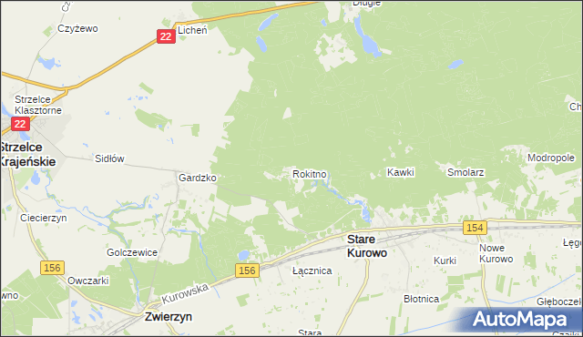 mapa Rokitno gmina Stare Kurowo, Rokitno gmina Stare Kurowo na mapie Targeo