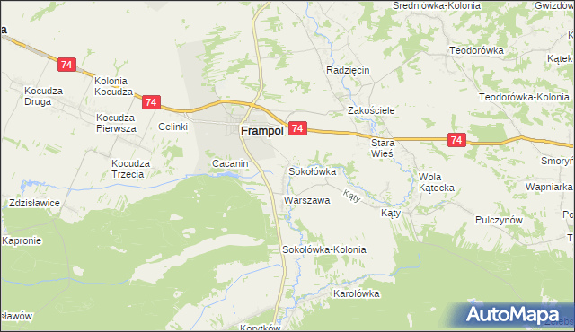 mapa Sokołówka gmina Frampol, Sokołówka gmina Frampol na mapie Targeo
