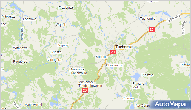 mapa Sośnica gmina Tuchomie, Sośnica gmina Tuchomie na mapie Targeo