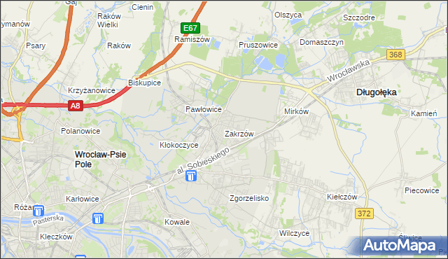 mapa Zakrzów gmina Wrocław, Zakrzów gmina Wrocław na mapie Targeo
