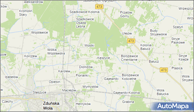 mapa Kęszyce gmina Zduńska Wola, Kęszyce gmina Zduńska Wola na mapie Targeo