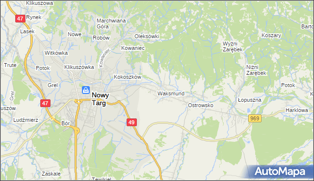 mapa Waksmund, Waksmund na mapie Targeo