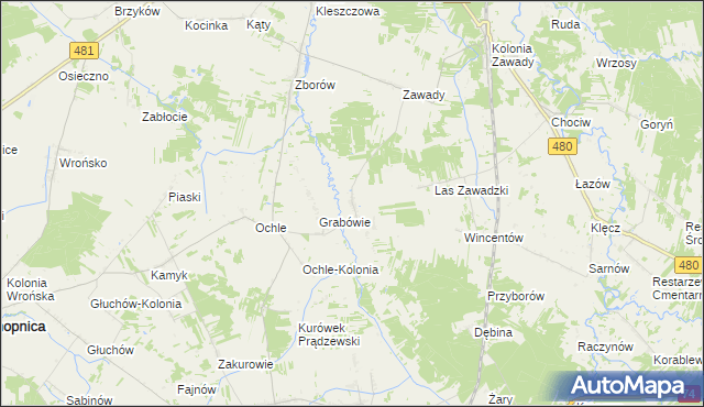 mapa Chrusty gmina Widawa, Chrusty gmina Widawa na mapie Targeo