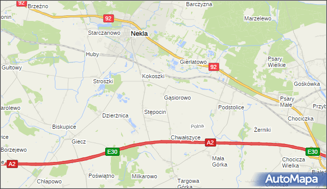 mapa Gąsiorowo gmina Nekla, Gąsiorowo gmina Nekla na mapie Targeo