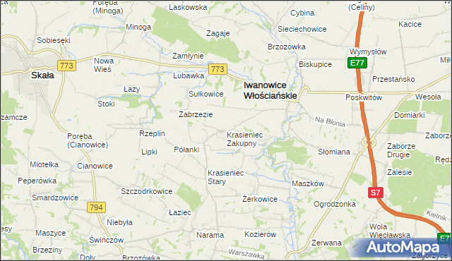 mapa Krasieniec Zakupny, Krasieniec Zakupny na mapie Targeo