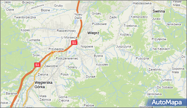 mapa Bystra gmina Radziechowy-Wieprz, Bystra gmina Radziechowy-Wieprz na mapie Targeo