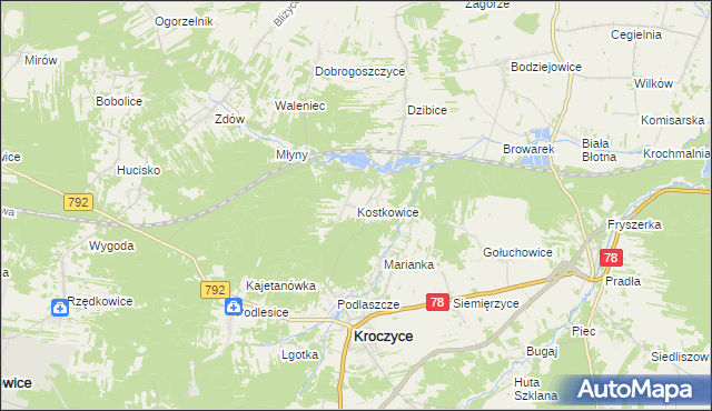 mapa Kostkowice gmina Kroczyce, Kostkowice gmina Kroczyce na mapie Targeo