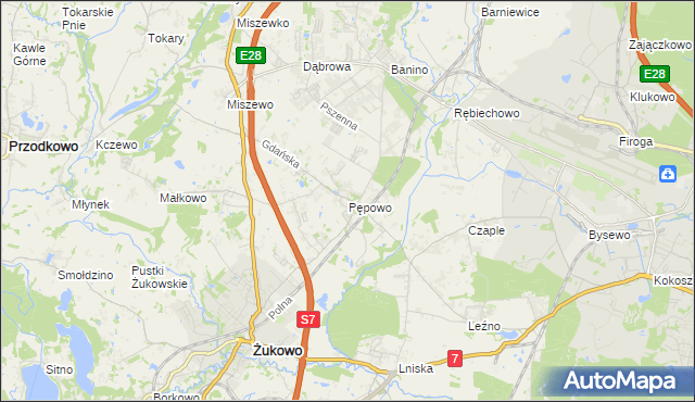 mapa Pępowo gmina Żukowo, Pępowo gmina Żukowo na mapie Targeo