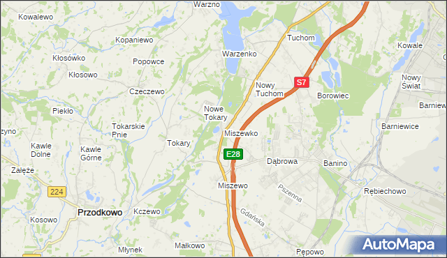 mapa Miszewko gmina Żukowo, Miszewko gmina Żukowo na mapie Targeo