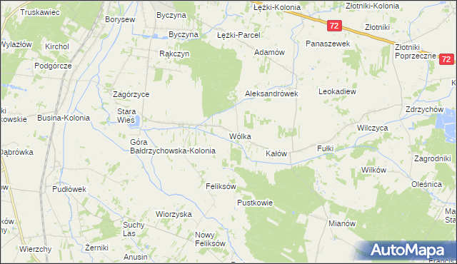 mapa Wólka gmina Poddębice, Wólka gmina Poddębice na mapie Targeo