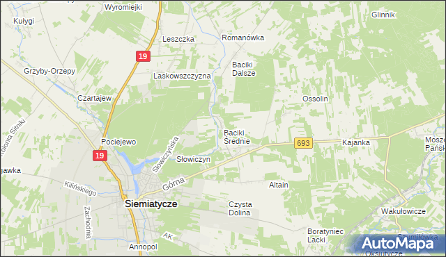 mapa Baciki Średnie, Baciki Średnie na mapie Targeo