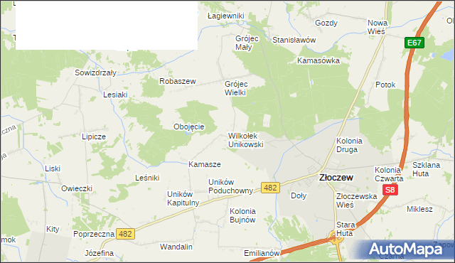 mapa Wilkołek Unikowski, Wilkołek Unikowski na mapie Targeo