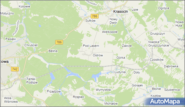 mapa Ostrów gmina Krasocin, Ostrów gmina Krasocin na mapie Targeo