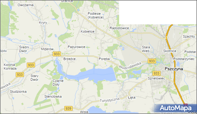mapa Poręba gmina Pszczyna, Poręba gmina Pszczyna na mapie Targeo