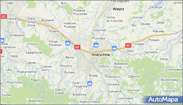 mapa Andrychów, Andrychów na mapie Targeo