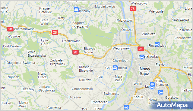 mapa Biczyce Dolne, Biczyce Dolne na mapie Targeo