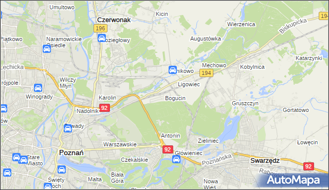 mapa Bogucin gmina Swarzędz, Bogucin gmina Swarzędz na mapie Targeo