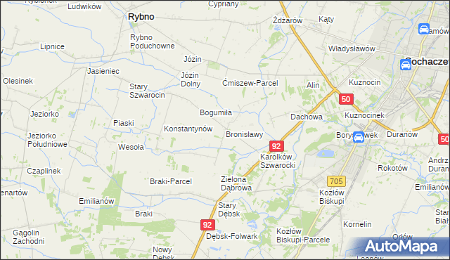 mapa Bronisławy gmina Rybno, Bronisławy gmina Rybno na mapie Targeo