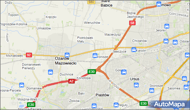 mapa Bronisze gmina Ożarów Mazowiecki, Bronisze gmina Ożarów Mazowiecki na mapie Targeo