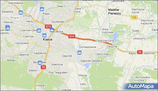 mapa Domaszowice gmina Masłów, Domaszowice gmina Masłów na mapie Targeo