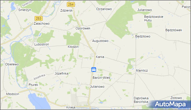 mapa Kania gmina Barcin, Kania gmina Barcin na mapie Targeo