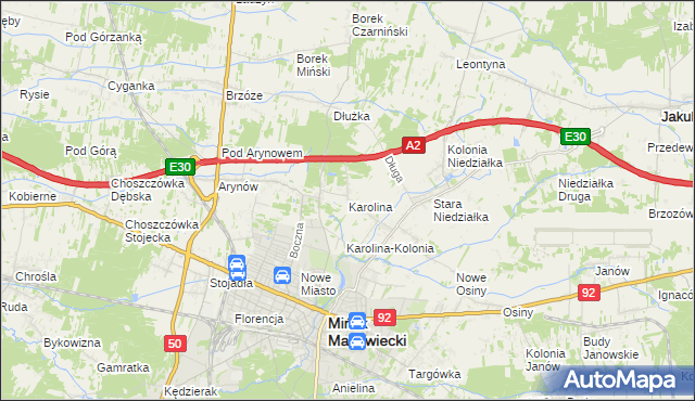 mapa Karolina gmina Mińsk Mazowiecki, Karolina gmina Mińsk Mazowiecki na mapie Targeo