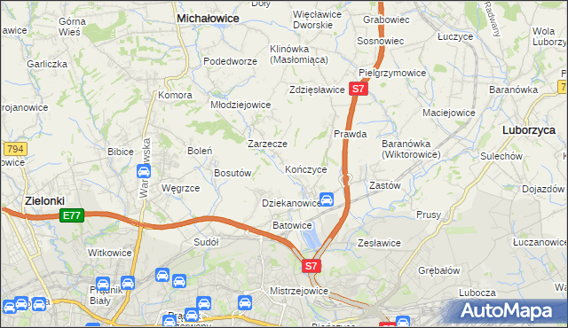 mapa Kończyce gmina Michałowice, Kończyce gmina Michałowice na mapie Targeo