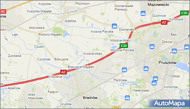 mapa Koszajec gmina Brwinów, Koszajec gmina Brwinów na mapie Targeo